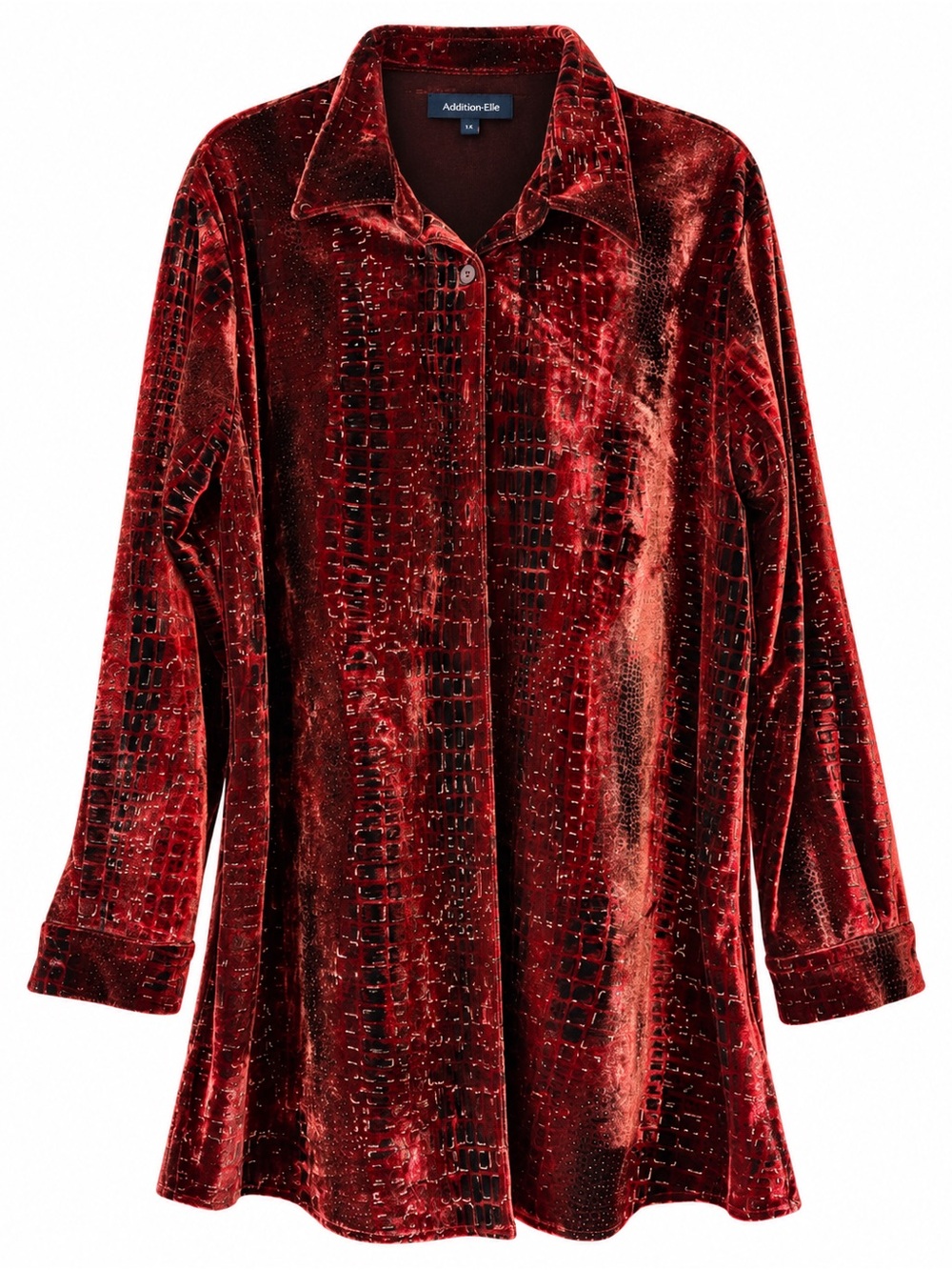 Addition-Elle Burgundy Embossed Velvet Longline Shirt | Size 14 - Picture 3 of 9